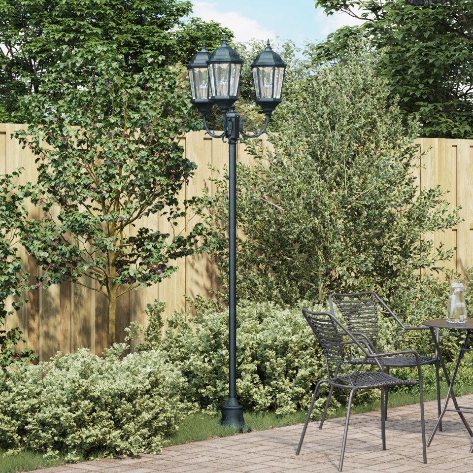 Stâlp de lumină pentru grădină cu 3 lămpi E27 Verde 220 cm Aluminiu