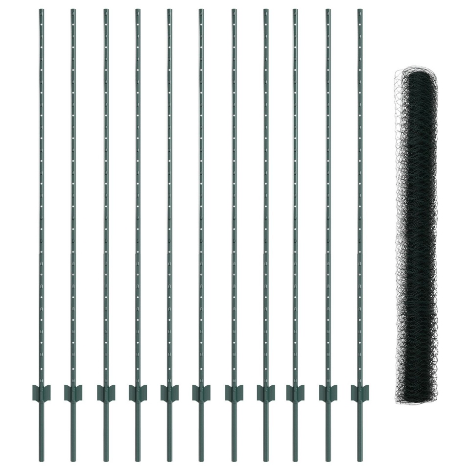 Stâlpi de gard 11 pcs U-Channel Verde 160 cm Oțel, Gard hexagonal verde 1.6x25 m Oțel - 1 | YEO