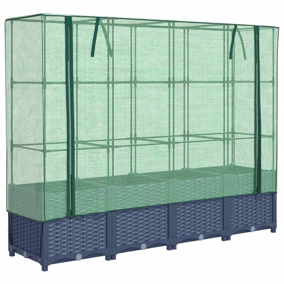Strat înălțat cu husă de seră, aspect ratan, 160x40x138 cm - 1 | YEO
