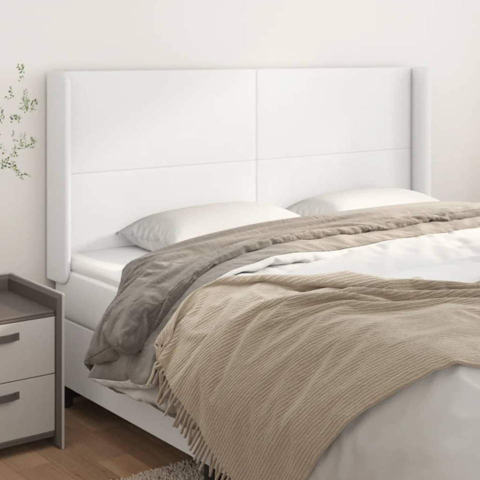 Tăblie de pat cu aripioare, alb, 183x16x118/128 cm, piele eco