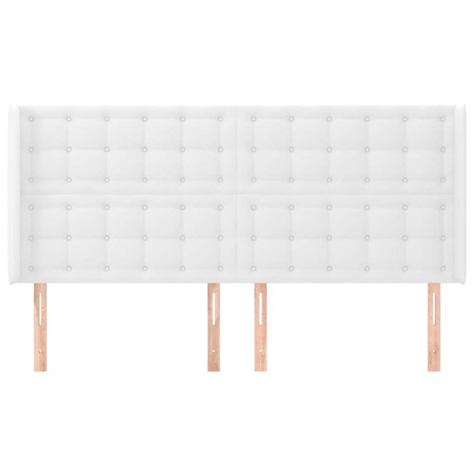 Tăblie de pat cu aripioare, alb, 203x16x118/128 cm, piele eco - 2 | YEO