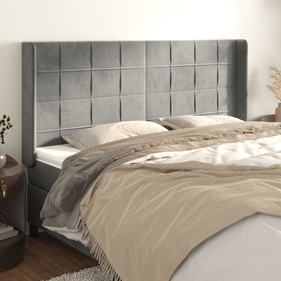 Tăblie de pat cu aripioare gri deschis 183x16x118/128cm catifea