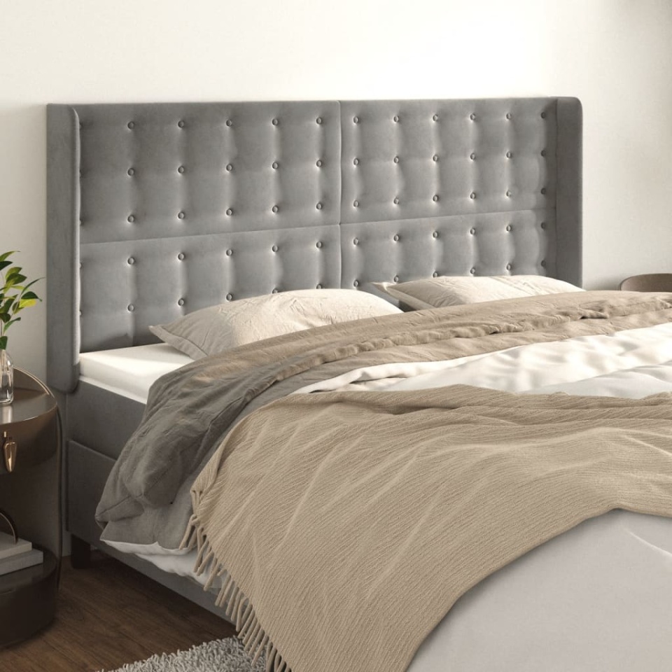 Tăblie de pat cu aripioare gri deschis 203x16x118/128cm catifea