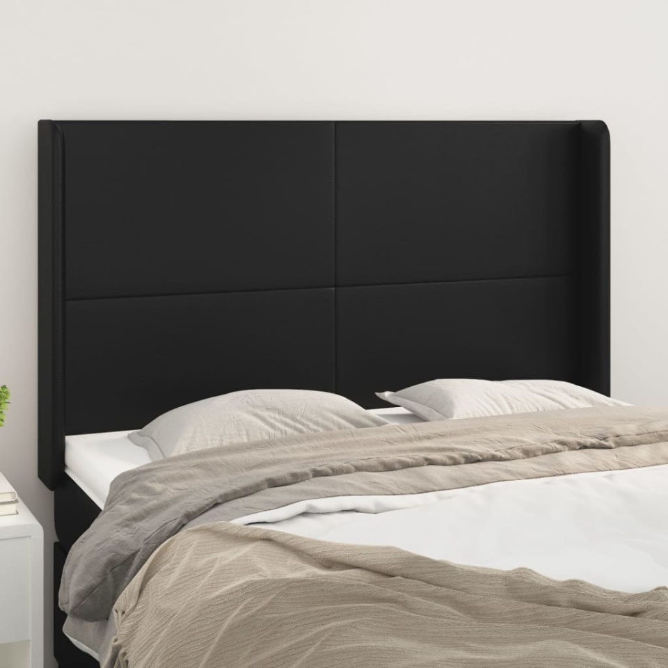 Tăblie de pat cu aripioare, negru, 147x16x118/128 cm, piele eco