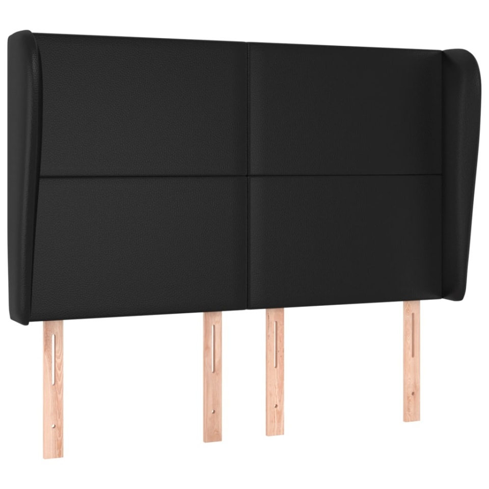 Tăblie de pat cu aripioare, negru, 147x23x118/128 cm, piele eco - 1 | YEO