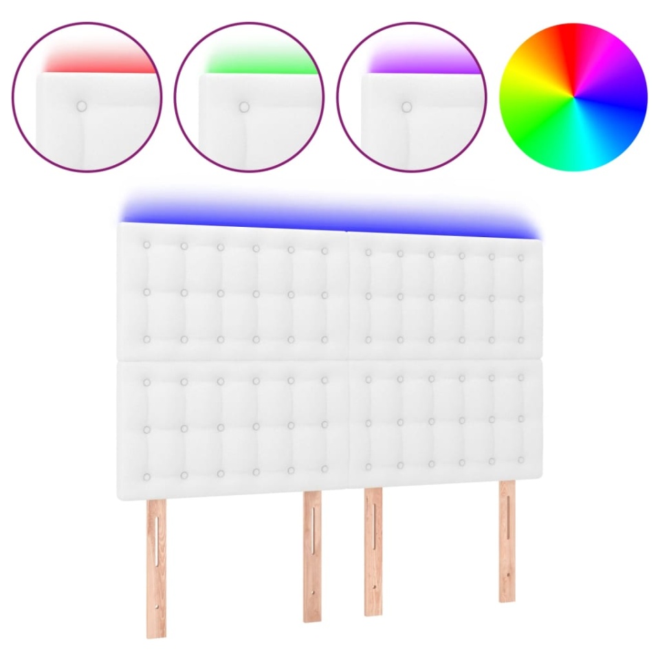 Tăblie de pat cu LED, alb, 144x5x118/128 cm, piele ecologică - 1 | YEO
