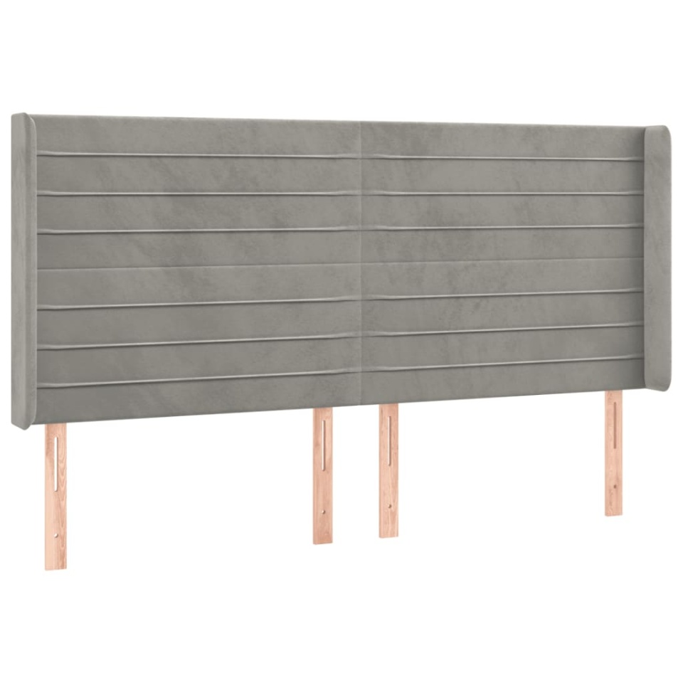 Tăblie de pat cu LED, gri deschis, 183x16x118/128 cm, catifea - 2 | YEO