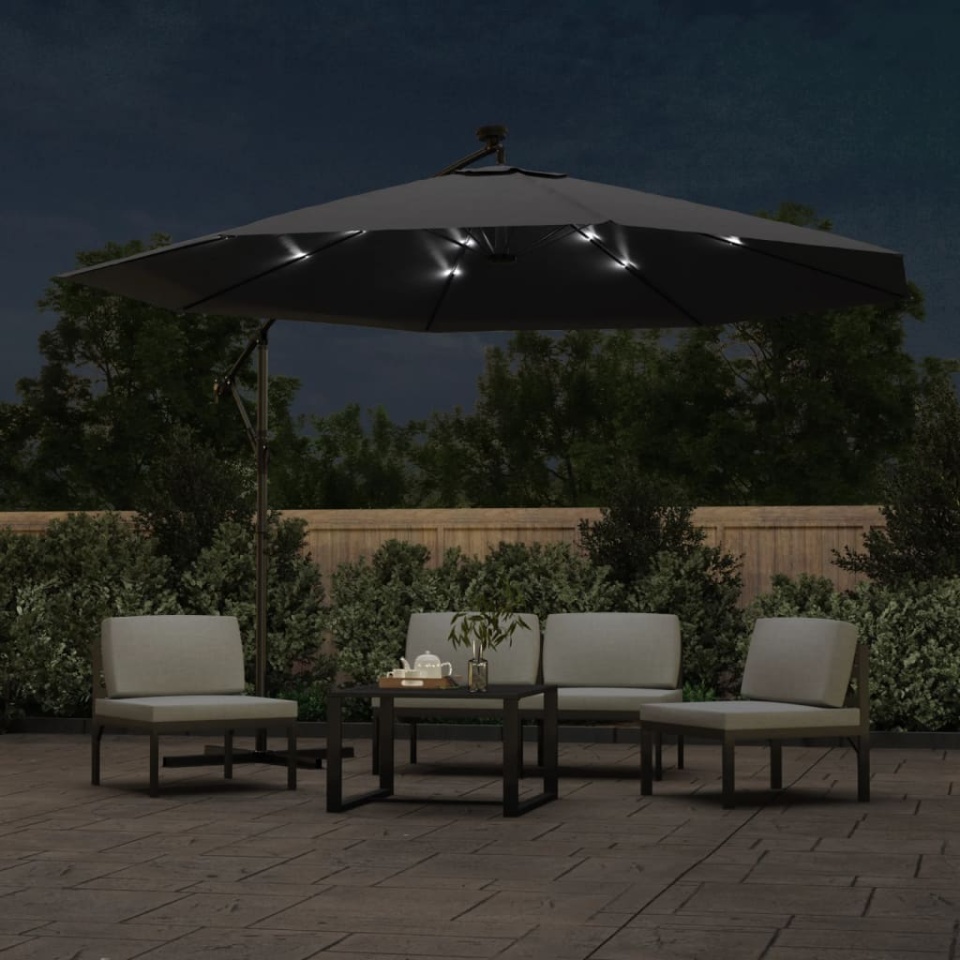 Umbrelă în consolă de grădină cu LED-uri, negru, 350 cm - 2 | YEO