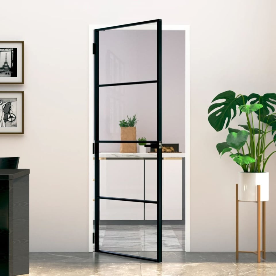 Ușă de interior negru 83x201,5 cm sticlă securiz./aluminiu slim