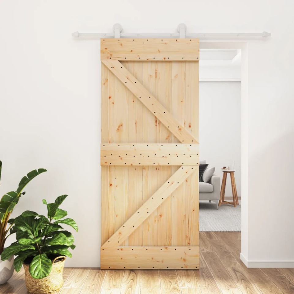Ușă glisantă cu set feronerie, 90x210 cm, lemn masiv de pin