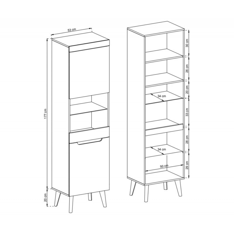 Vitrina Scandi SC07 , stejar artizanal, 53 cm 2D - 1 | YEO