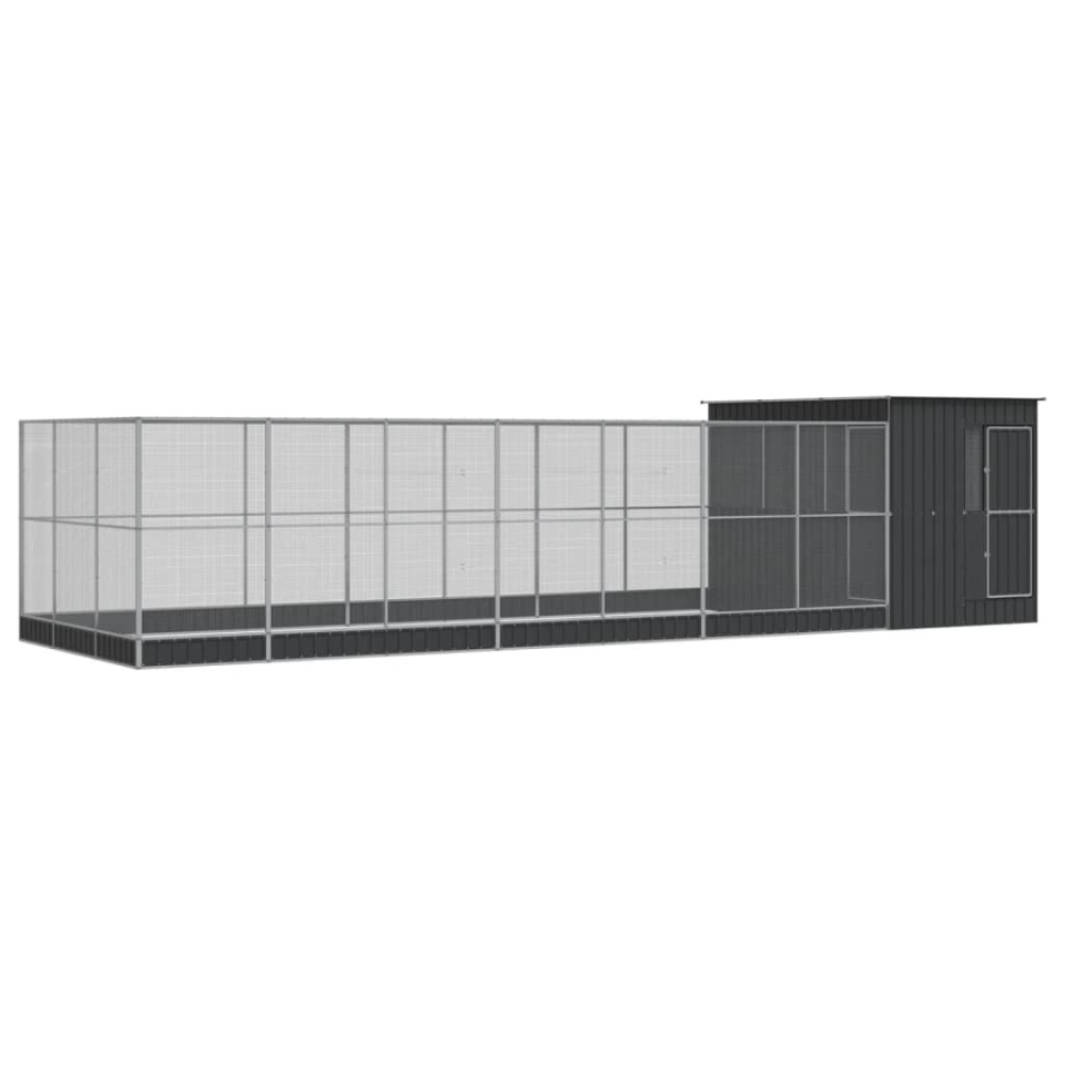 Voliera de păsări cu extensie, argintiu, 911x303x216 cm, oțel - 1 | YEO