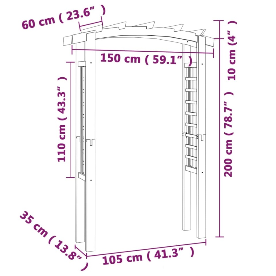 Arcadă cu spalier, 150 x 60 x 210 cm, lemn - 4 | YEO