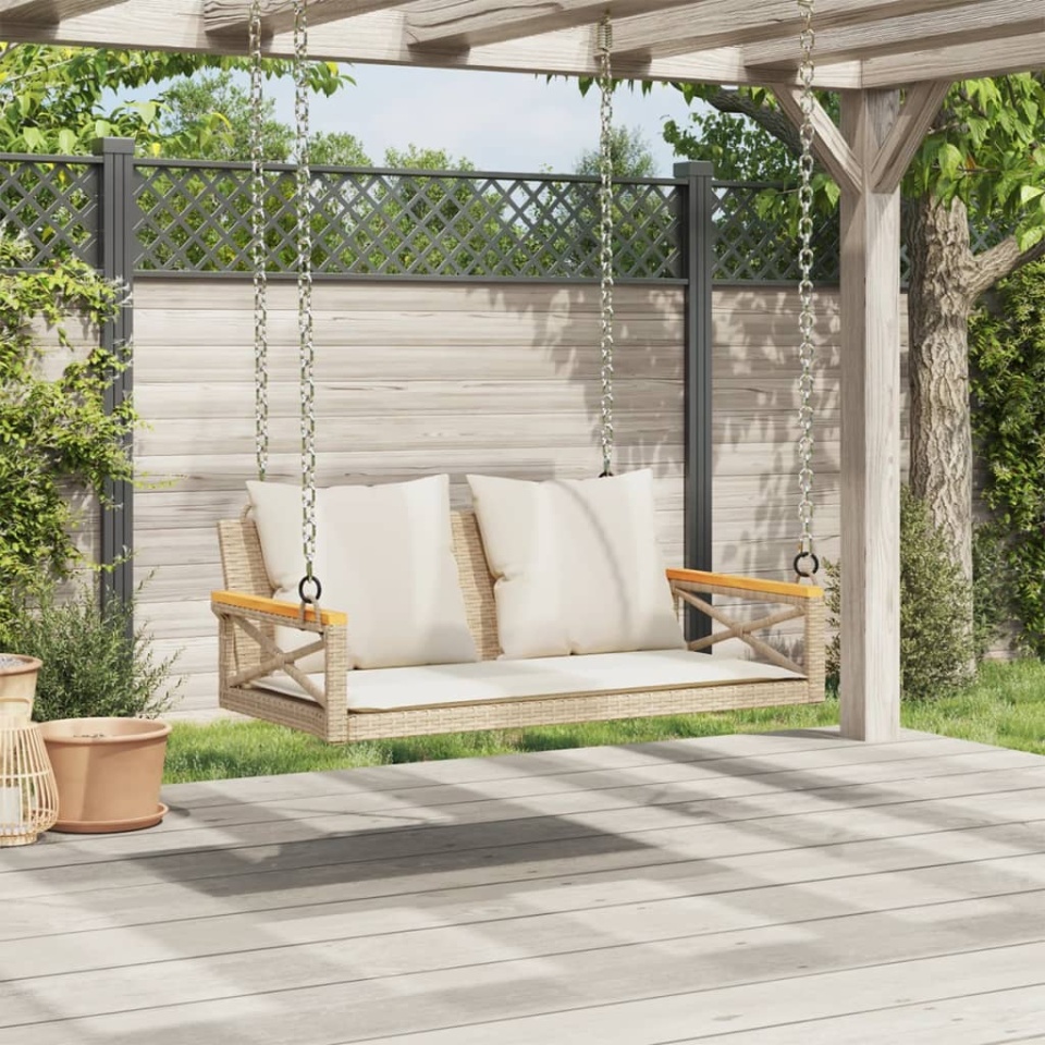 Bancă de balansoar cu perne, bej, 109x62x40 cm, poliratan - 2 | YEO