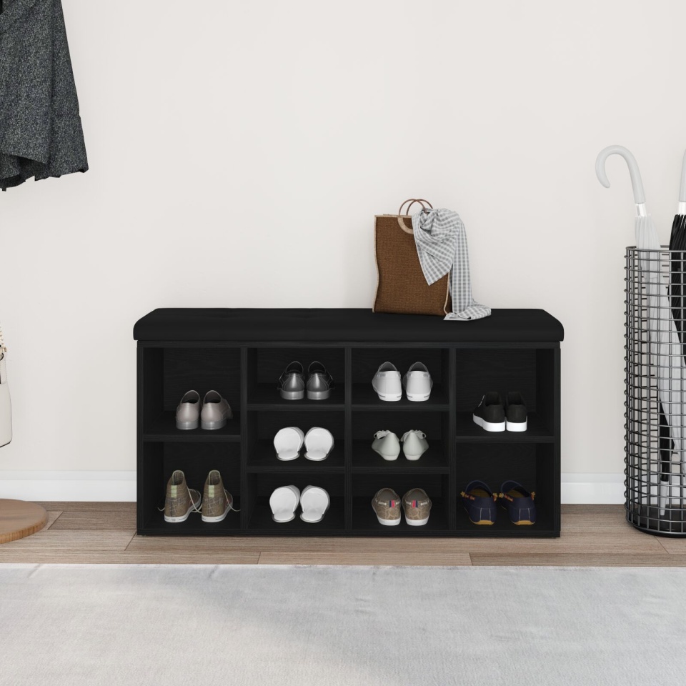 Bancă de depozitare Negru Stejar 100x30x48 cm Lemn prelucrat - 3 | YEO