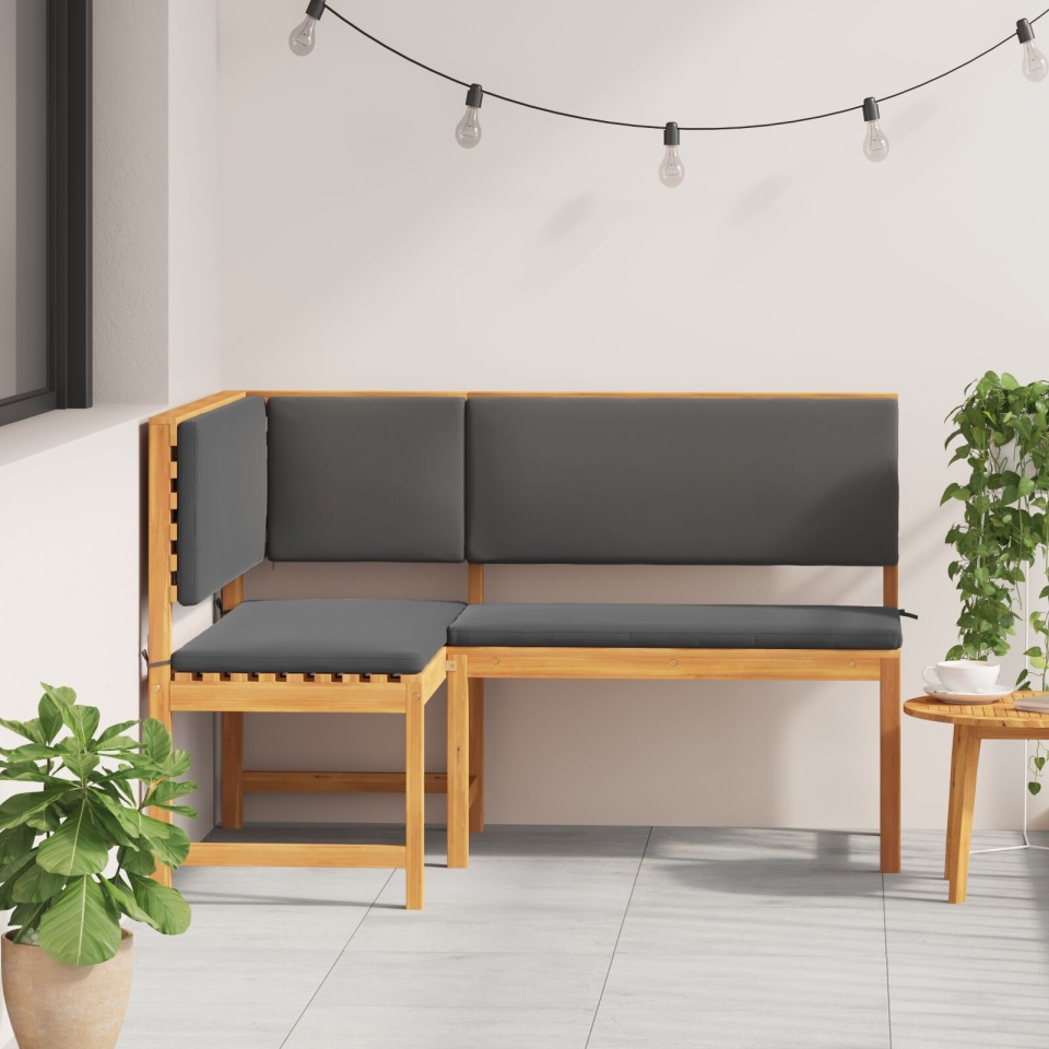 bancă de grădină , unghiulară, cu perne 140x100x91 cm, din lemn masiv de acacia - 2 | YEO