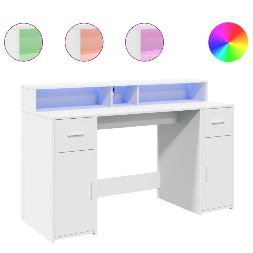 Birou cu lumini LED, alb, 140x55x91 cm, lemn prelucrat - 1 | YEO