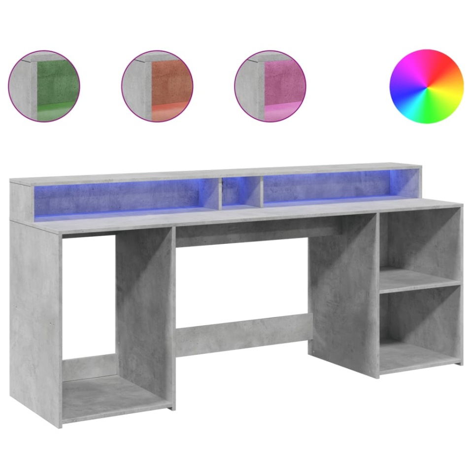 Birou cu lumini LED, gri beton, 200x55x91 cm, lemn prelucrat - 1 | YEO