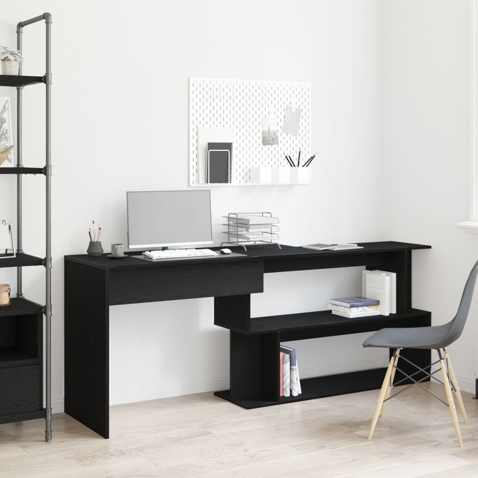 Birou Negru Stejar 200x50x76 cm Lemn Prelucrat - 3 | YEO