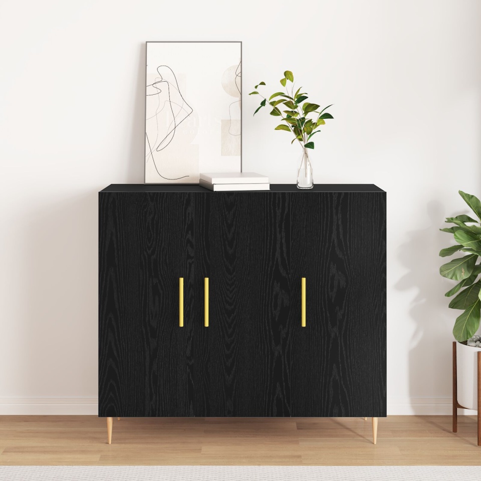Bufet Negru din Stejar 90x34x80 cm din Lemn Stratificat