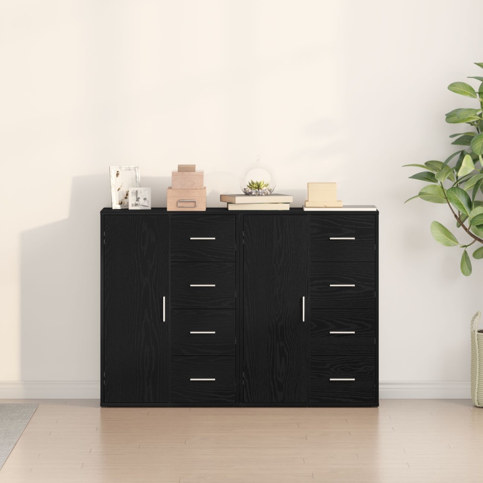 Bufete 2 buc Negru Stejar 60x31x84 cm Lemn Ingineresc - 3 | YEO
