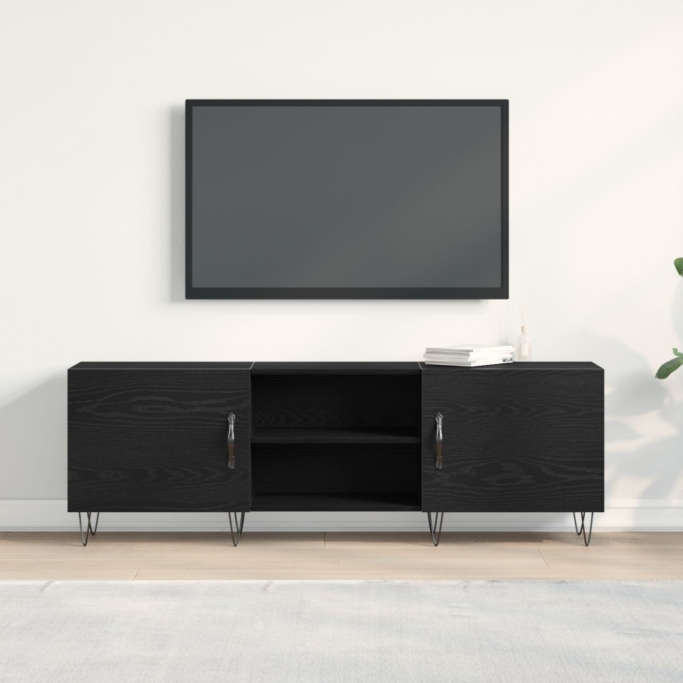 Cabinet TV Negru Stejar 150x30x50 cm Lemn prelucrat - 3 | YEO
