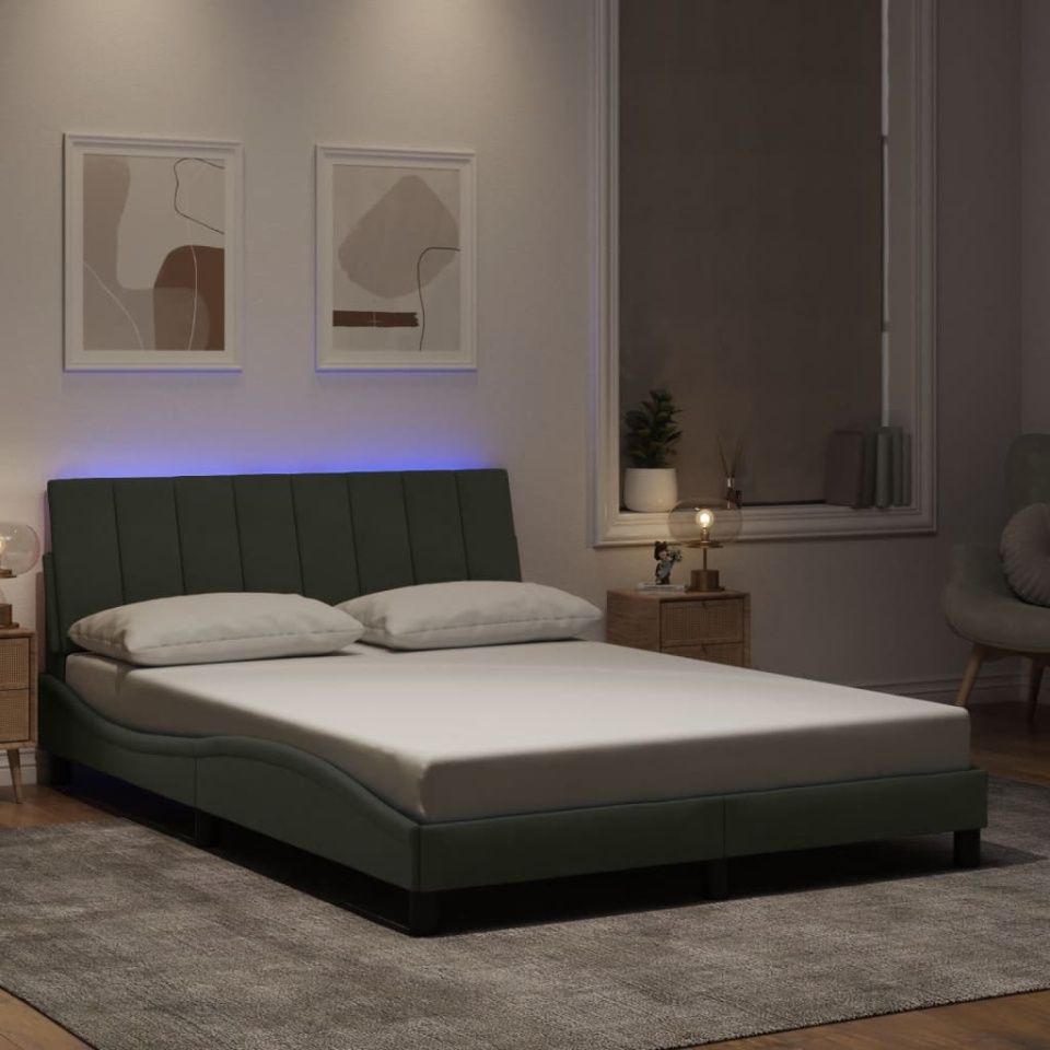 Cadru de pat cu lumini LED, gri deschis, 120x200 cm, catifea