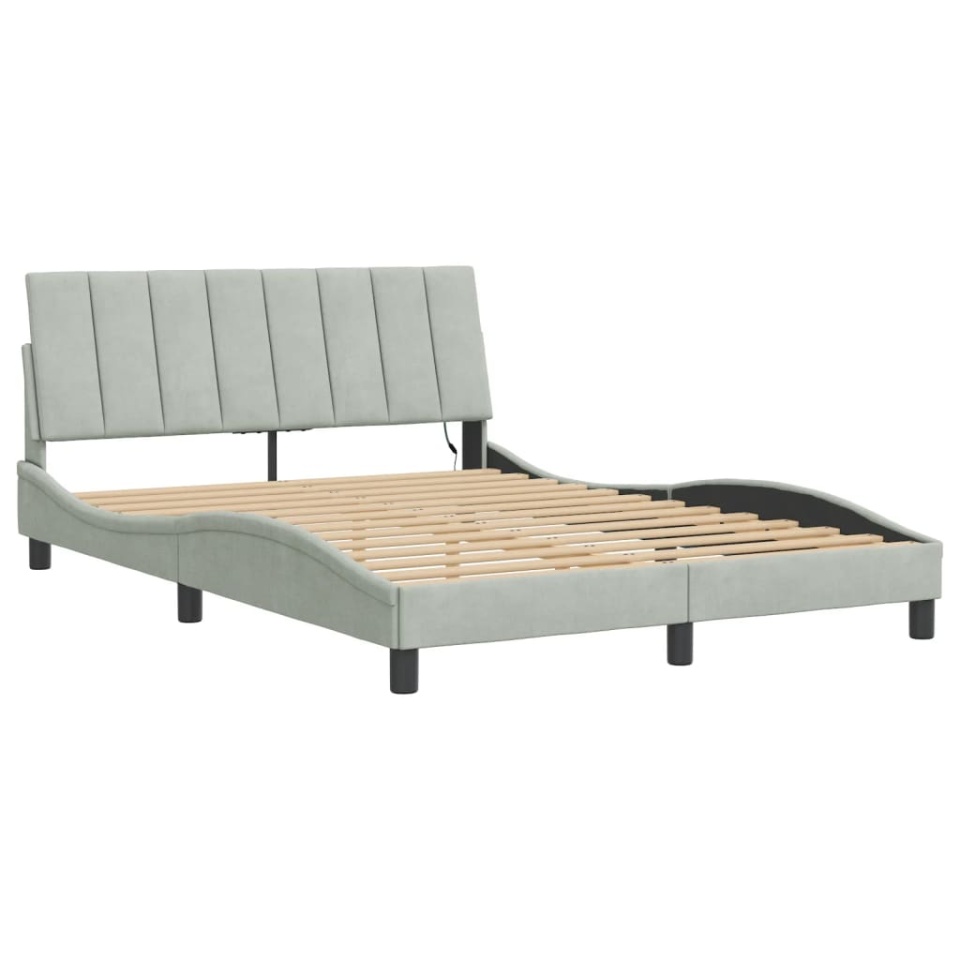 Cadru de pat cu lumini LED, gri deschis, 120x200 cm, catifea - 2 | YEO