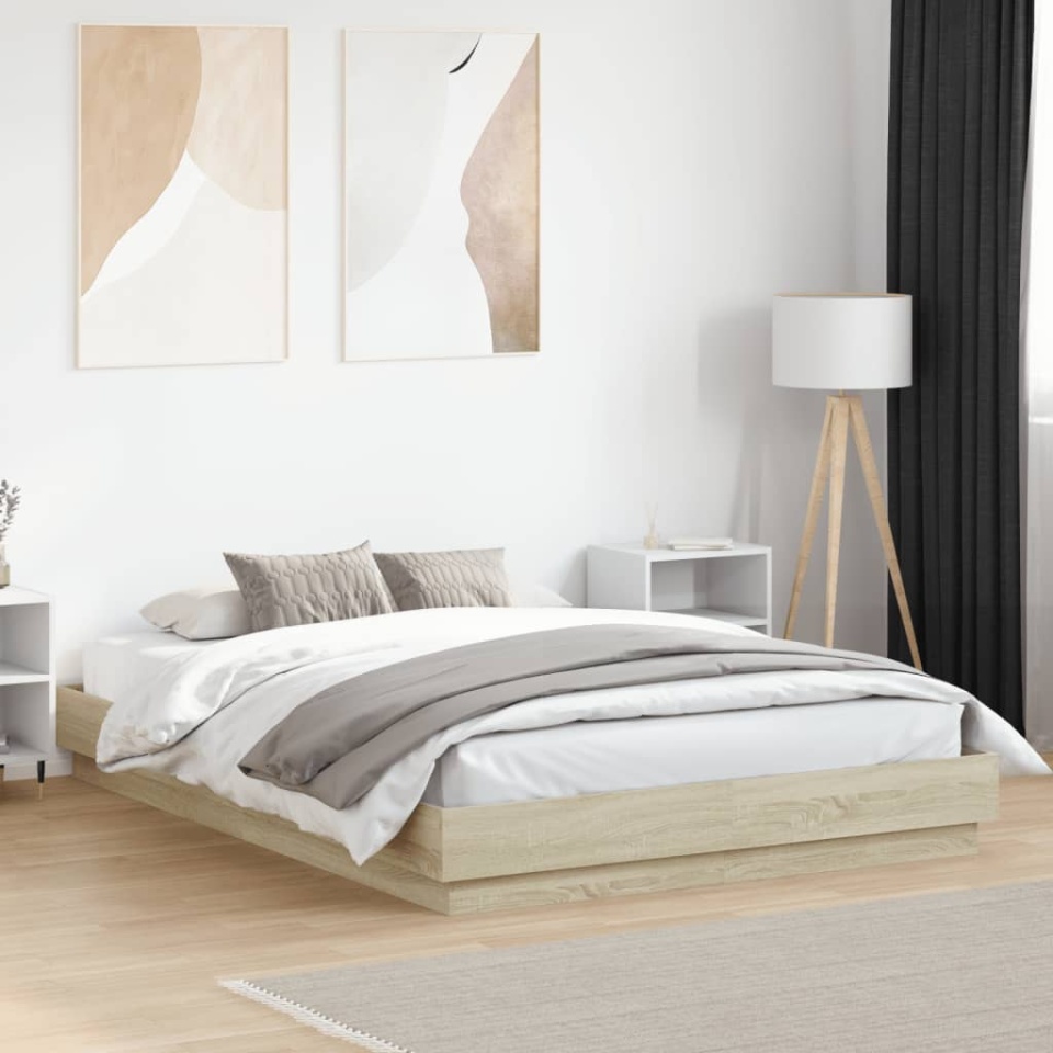 Cadru de pat cu lumini LED, stejar sonoma, 140x200 cm