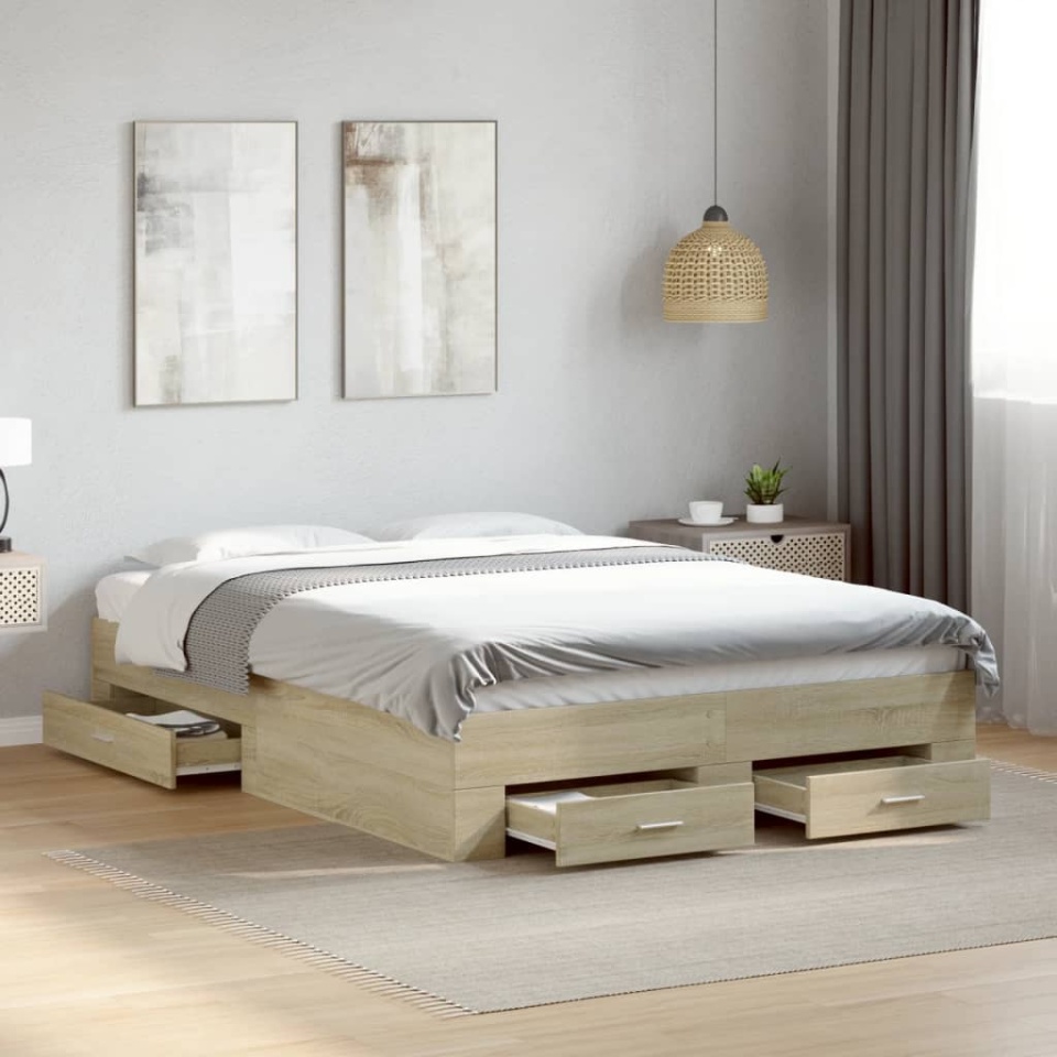 Cadru de pat cu sertare stejar sonoma 140x190 cm lemn prelucrat