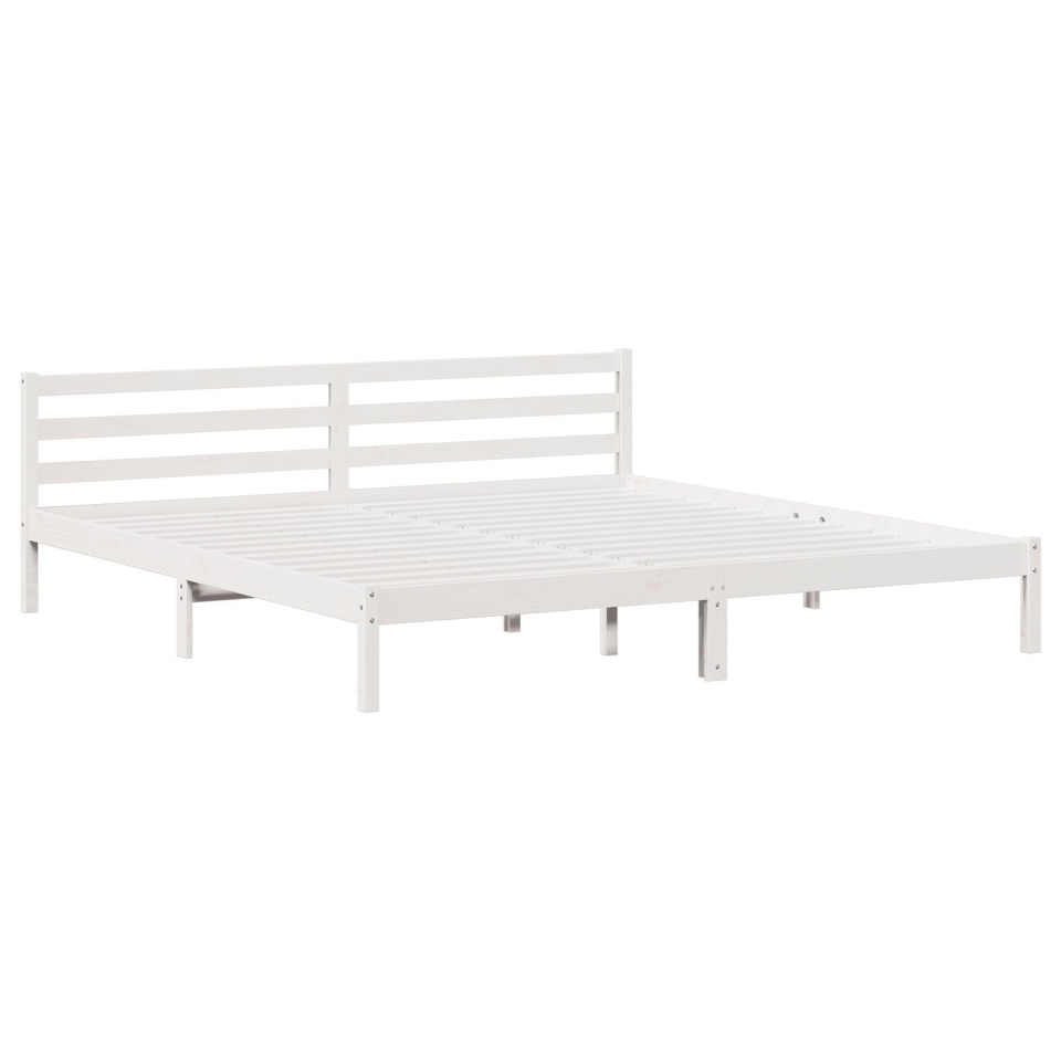Cadru de pat cu tăblie, alb, 200x220 cm, lemn masiv de pin - 2 | YEO