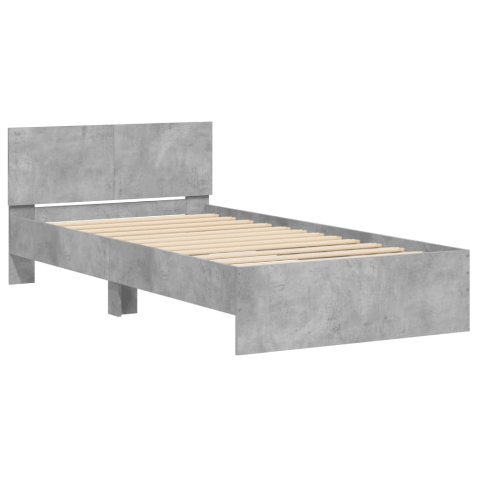 Cadru de pat cu tăblie gri beton 100x200 cm lemn prelucrat - 2 | YEO