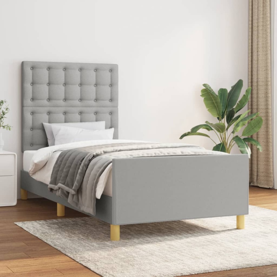 Cadru de pat cu tăblie, gri deschis, 90x190 cm, textil