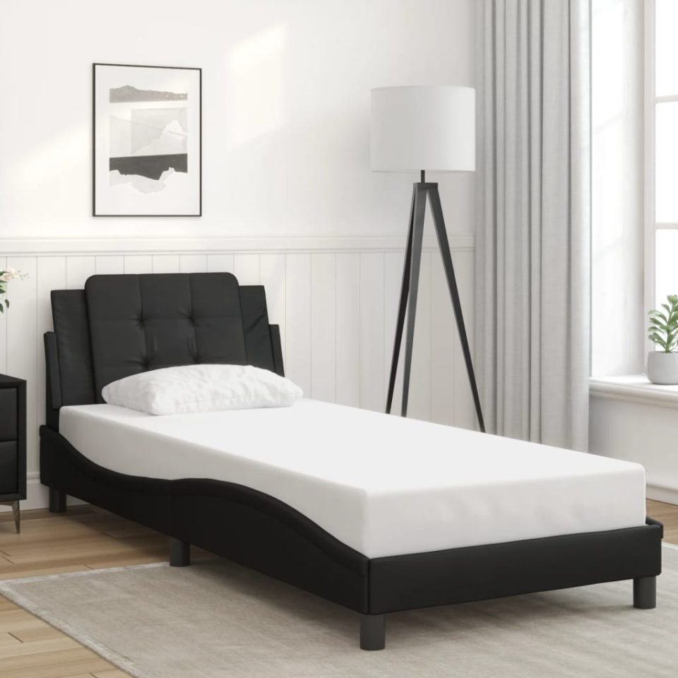 Cadru de pat cu tăblie, negru, 100x200 cm, piele ecologică