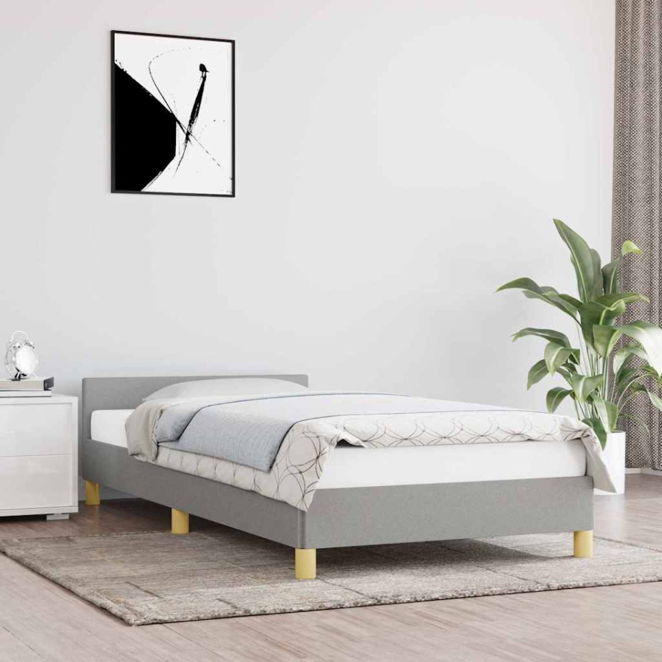 Cadru de pat fără saltea, gri deschis, 90x190 cm, textil