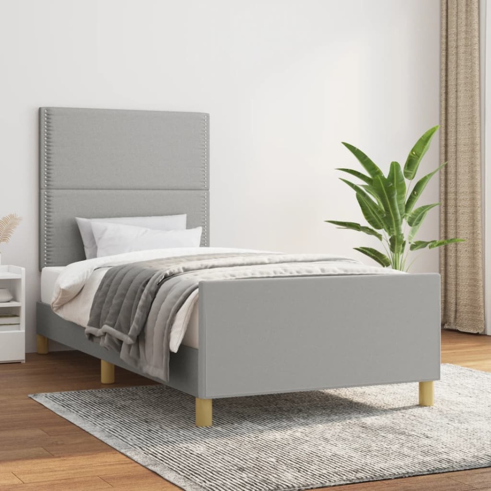 Cadru de pat fără saltea, gri deschis, 90x190 cm, textil