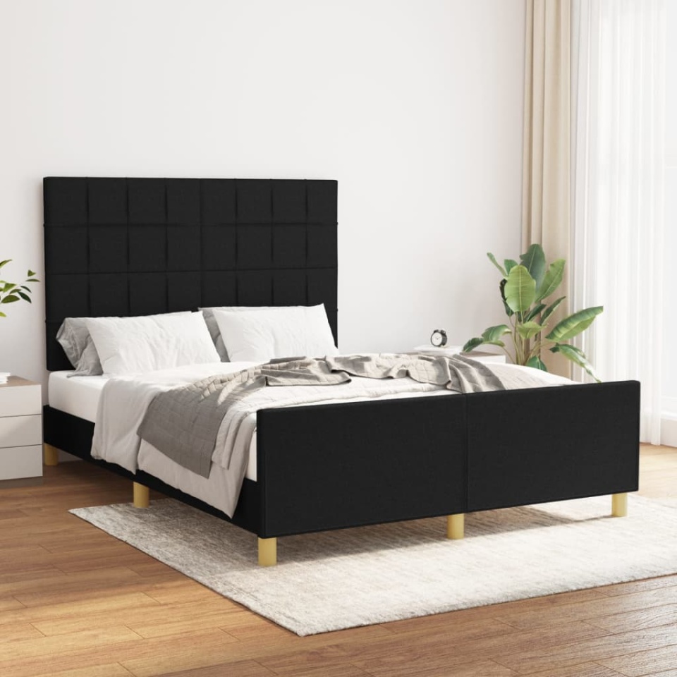 Cadru de pat fără saltea, negru, 140x190 cm, textil