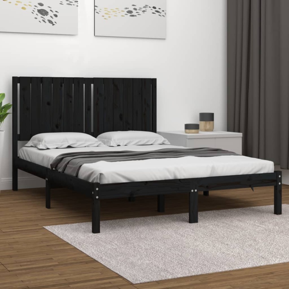 Cadru de pat, negru, 140x190 cm, lemn masiv de pin