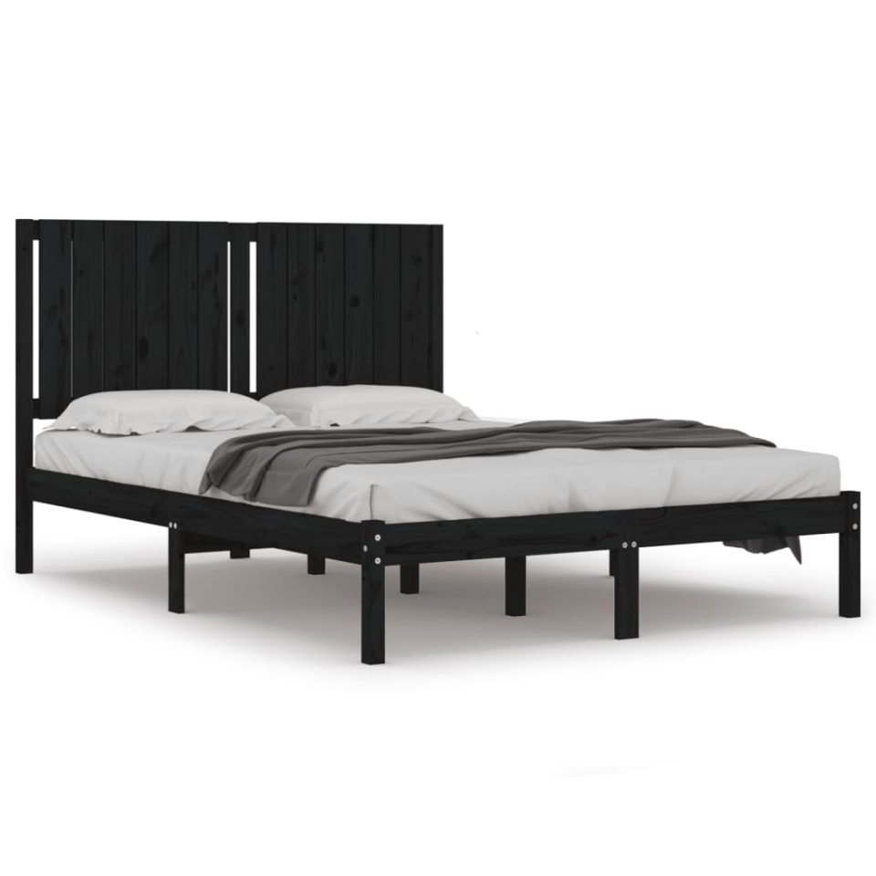 Cadru de pat, negru, 140x190 cm, lemn masiv de pin - 1 | YEO