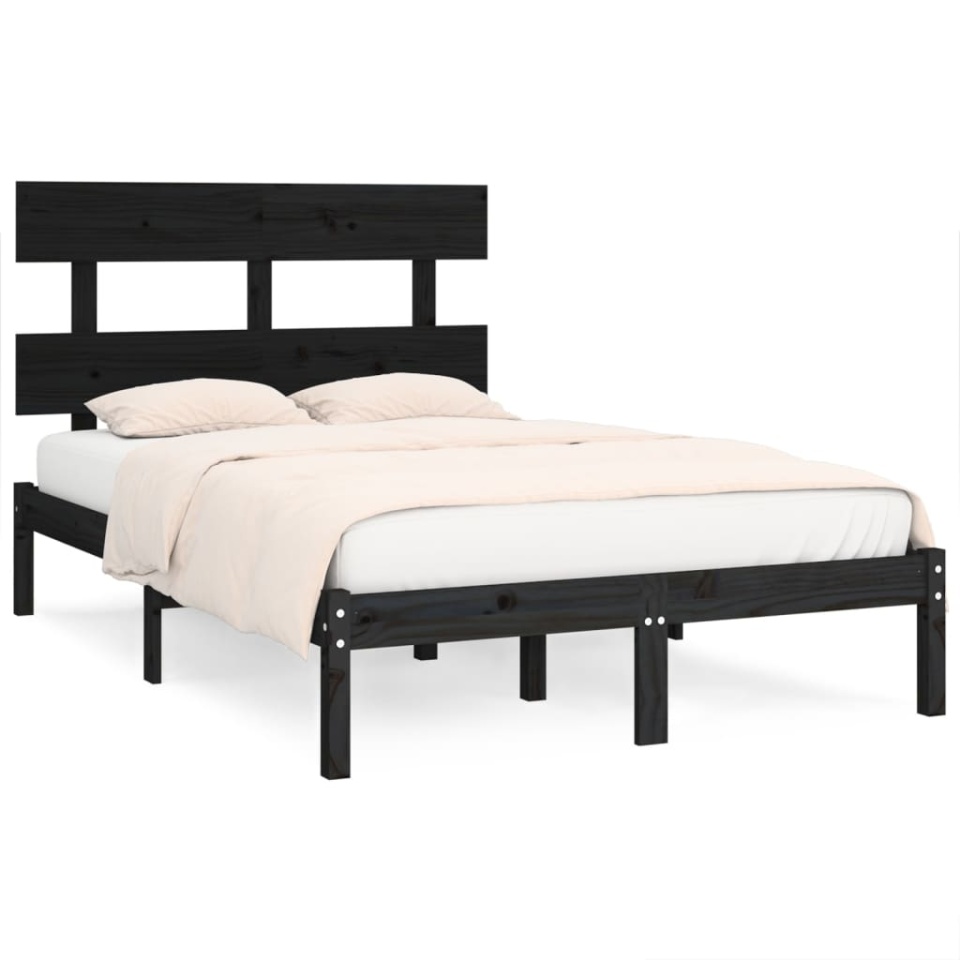 Cadru de pat, negru, 140x190 cm, lemn masiv - 1 | YEO