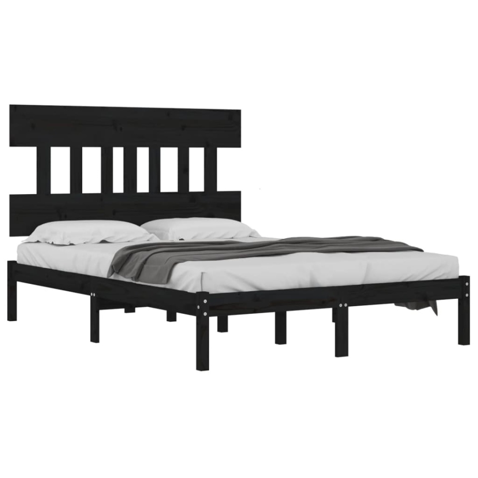 Cadru de pat, negru, 140x190 cm, lemn masiv - 2 | YEO