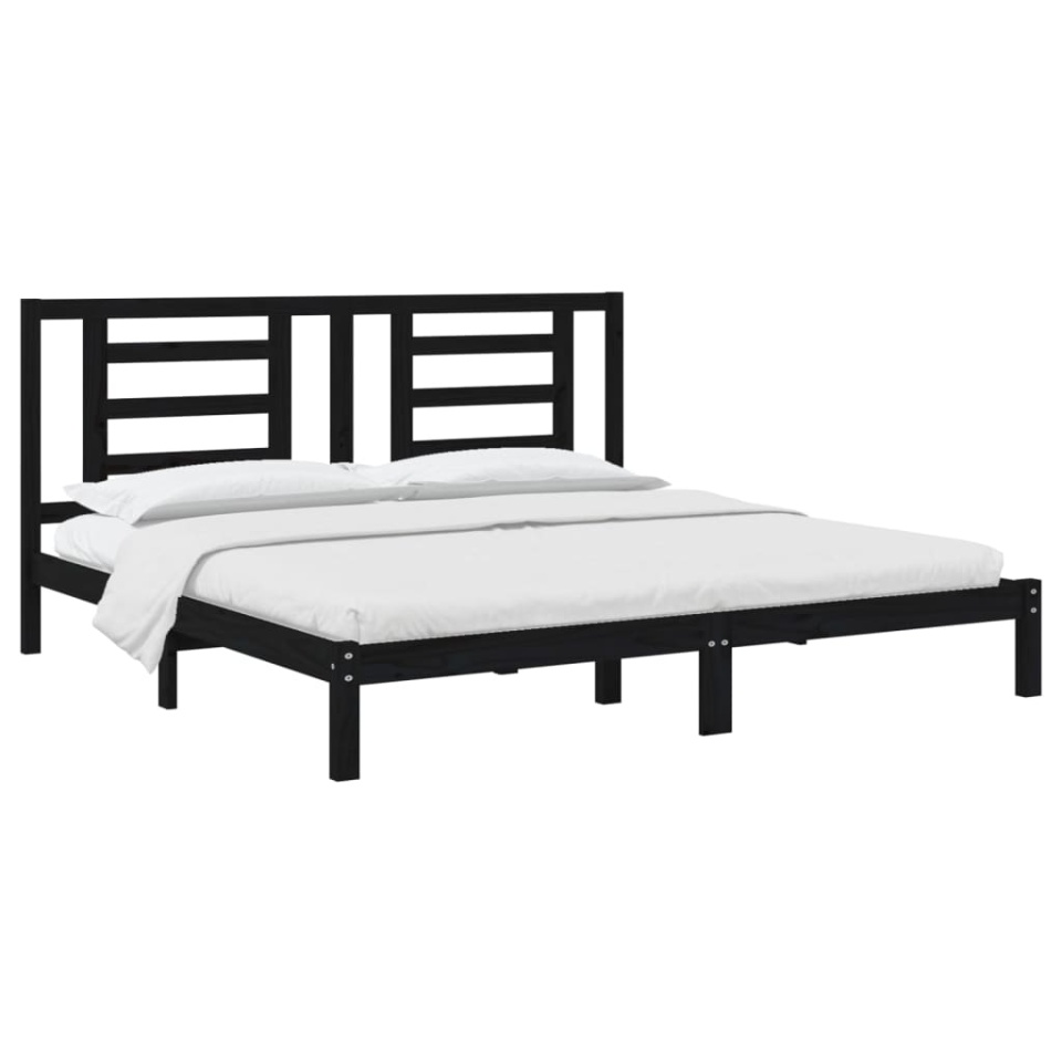 Cadru de pat, negru, 200x200 cm, lemn masiv de pin - 2 | YEO