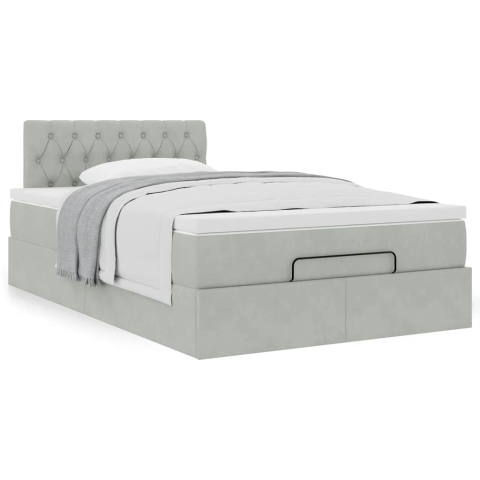 Cadru de pat otoman cu saltea Gri deschis 120x200cm catifea - 3 | YEO