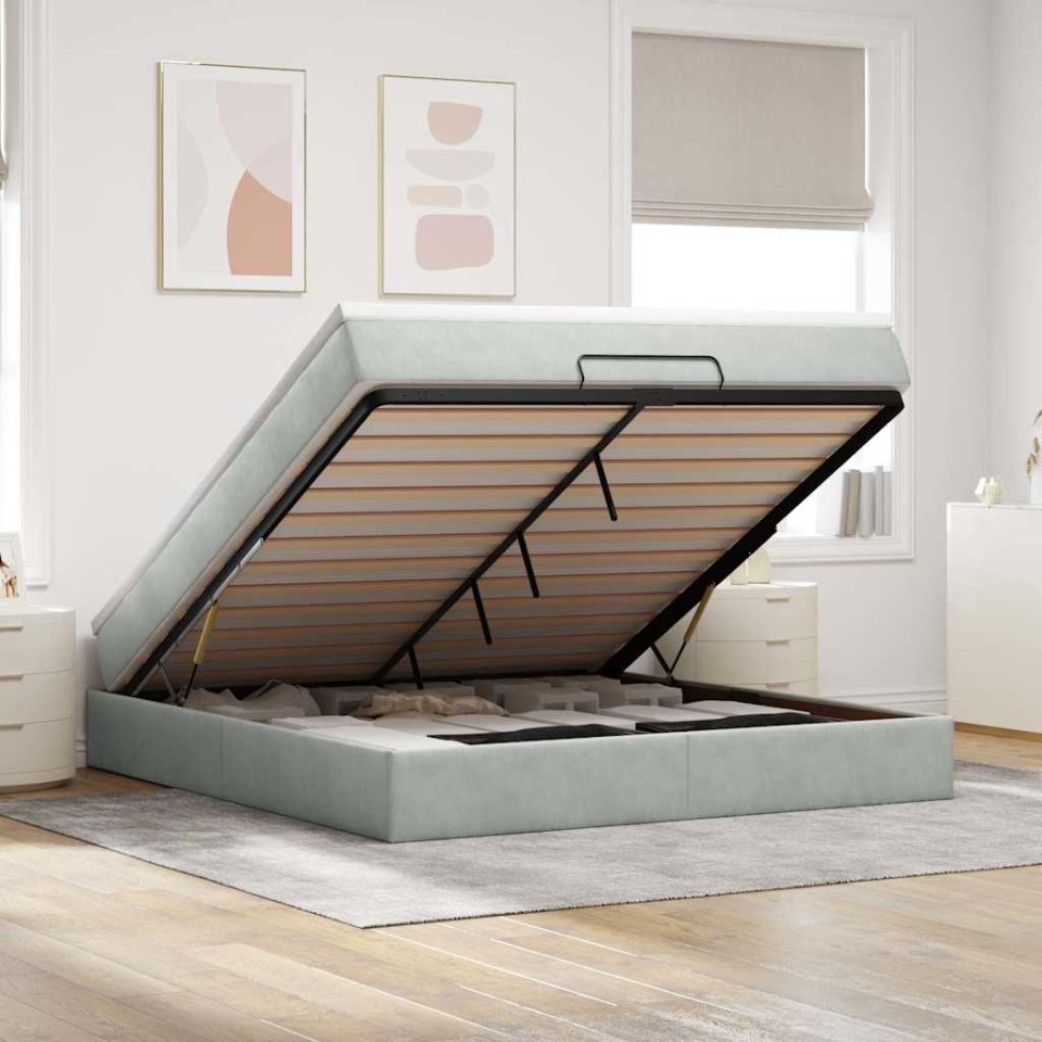 Cadru de pat otoman cu saltea Gri deschis 160x200cm catifea