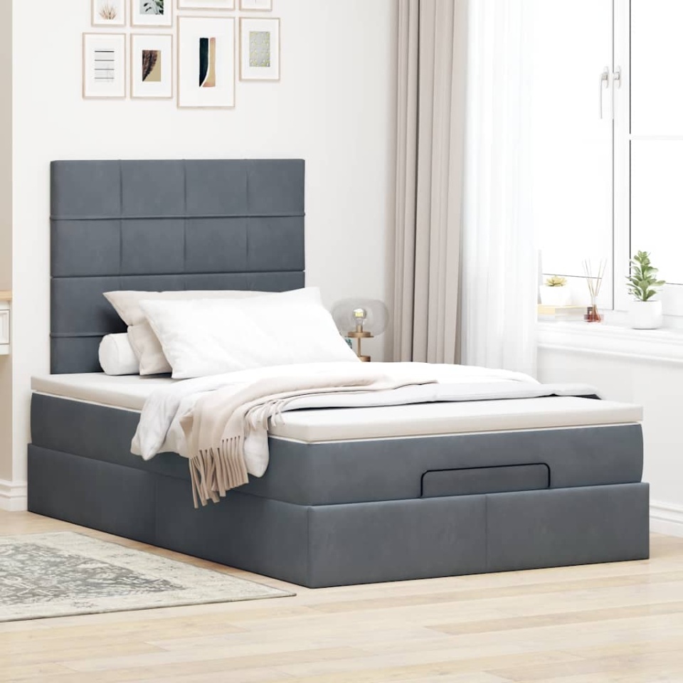 Cadru de pat otoman cu saltele Gri închis 120x200cm catifea - 3 | YEO