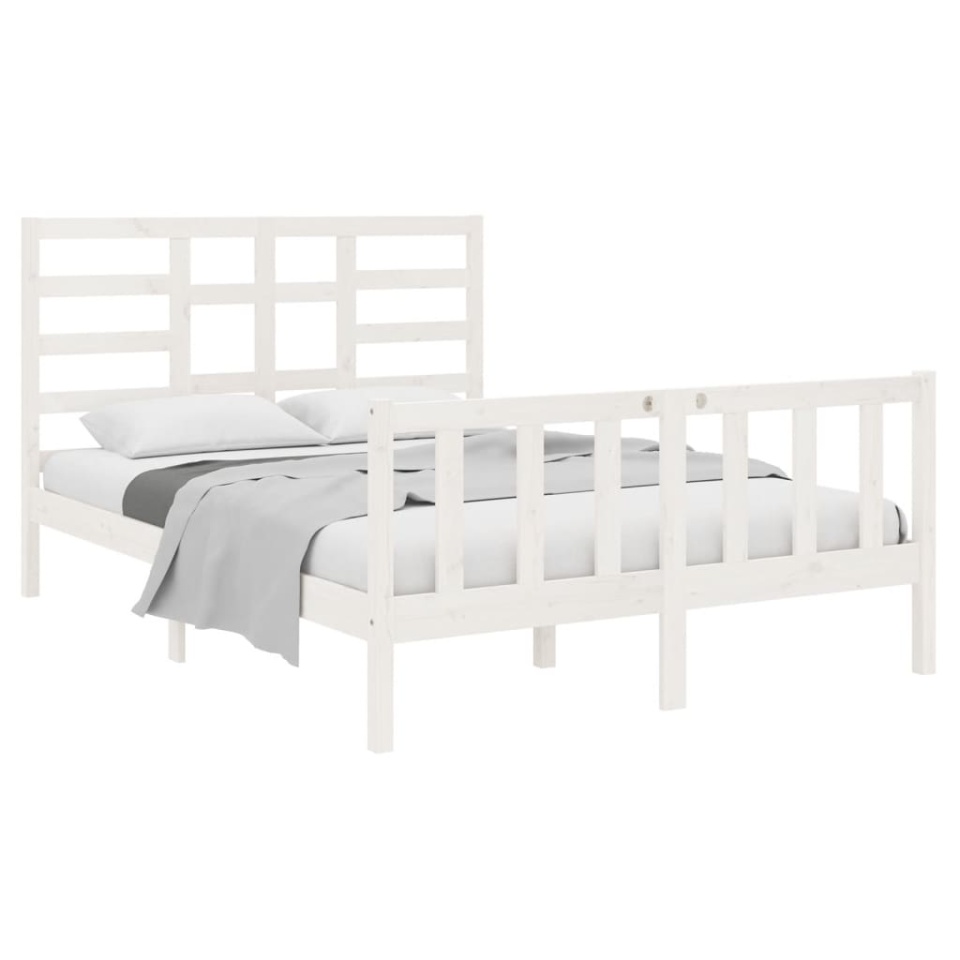 Cadru pat, alb, 140x190 cm, lemn masiv - 2 | YEO