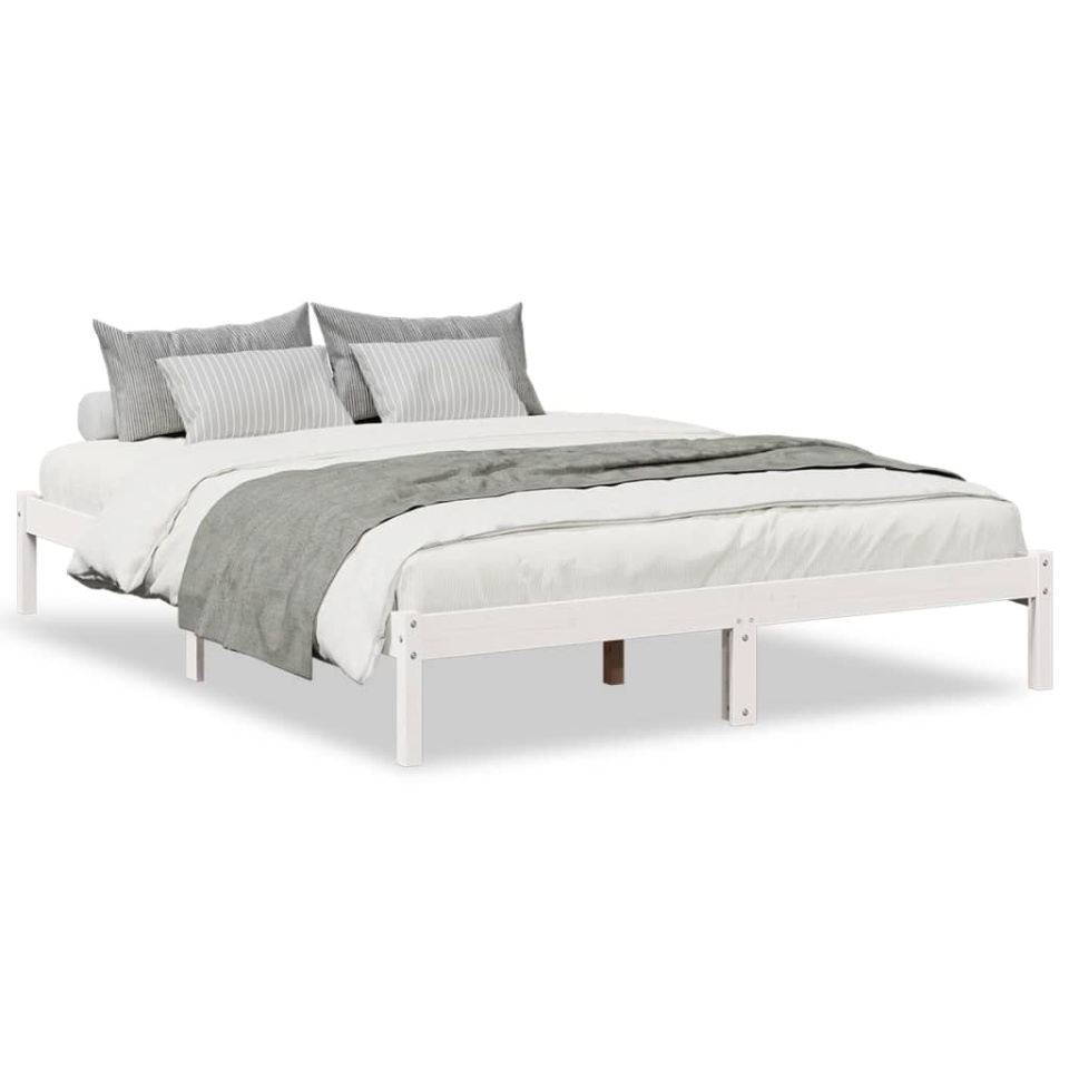 Cadru pat foarte lung fără saltea alb 140x220 cm lemn masiv pin - 1 | YEO