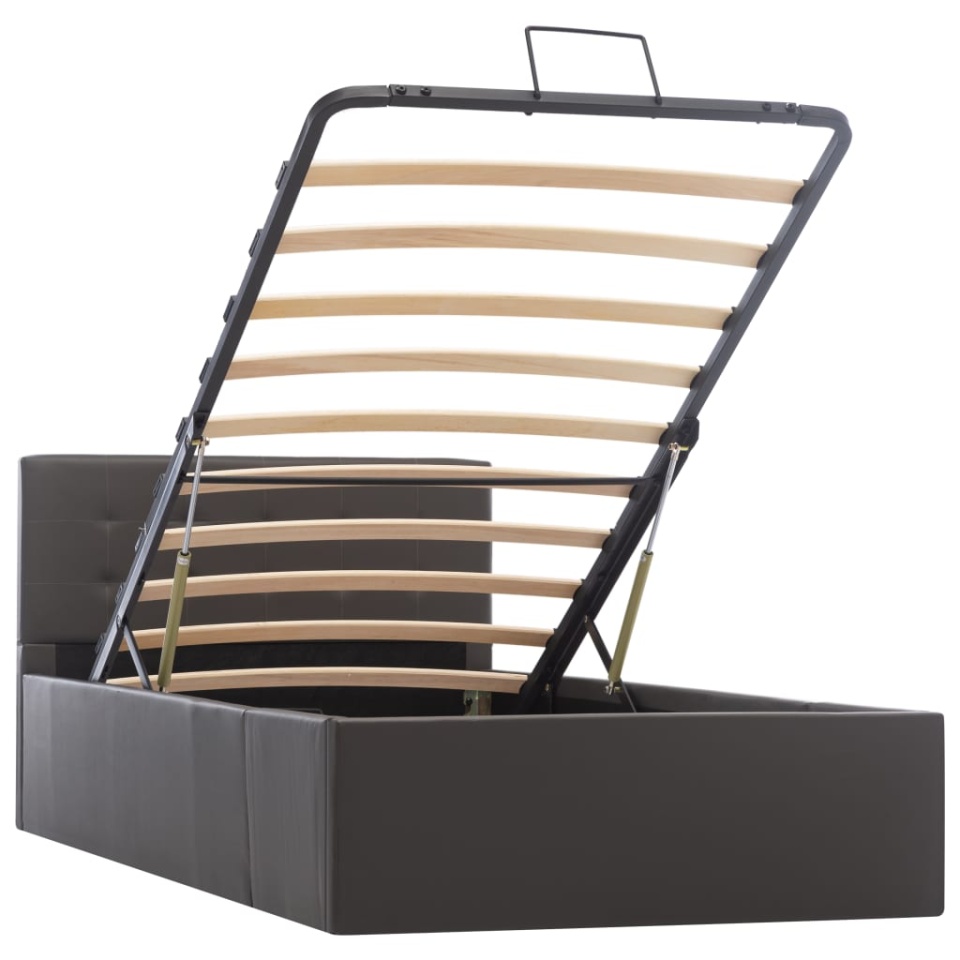 Cadru pat hidraulic cu ladă gri 90x200 cm, piele ecologică - 1 | YEO