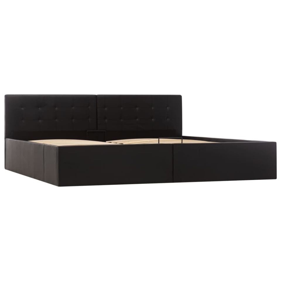 Cadru pat hidraulic cu ladă, negru, 180x200 cm, piele ecologică - 1 | YEO