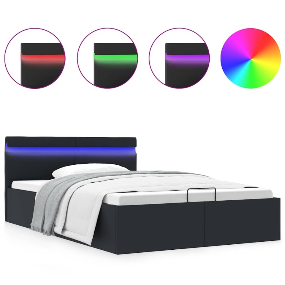 Cadru pat hidraulic ladă cu LED negru 120x200cm piele ecologică - 1 | YEO
